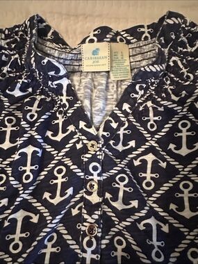 Caribbean Large Joe Navy and White Anchor-Print Button Front Top sleeveless